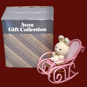 Vtg AVON GIFT COLLECTION SPRING BUNNY IN PINK ROCKER EASTER ORNAMENT